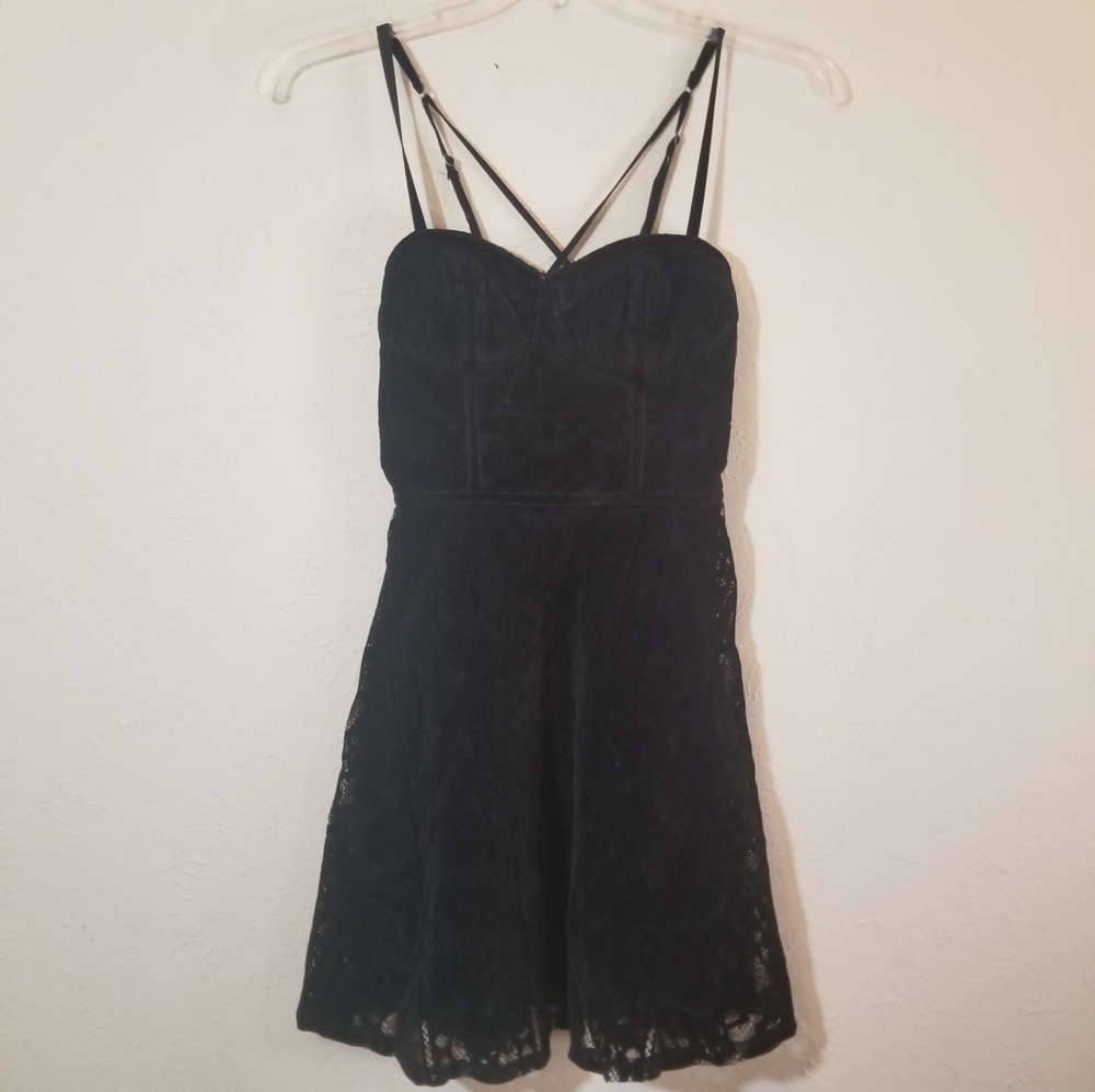 Hollister Viscose Black Lace Busti Mini Dress Sz S